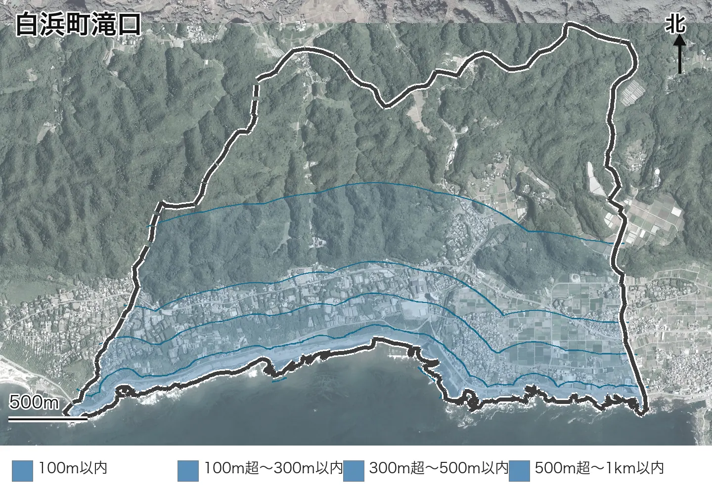 白浜町滝口の範囲と海からの距離帯