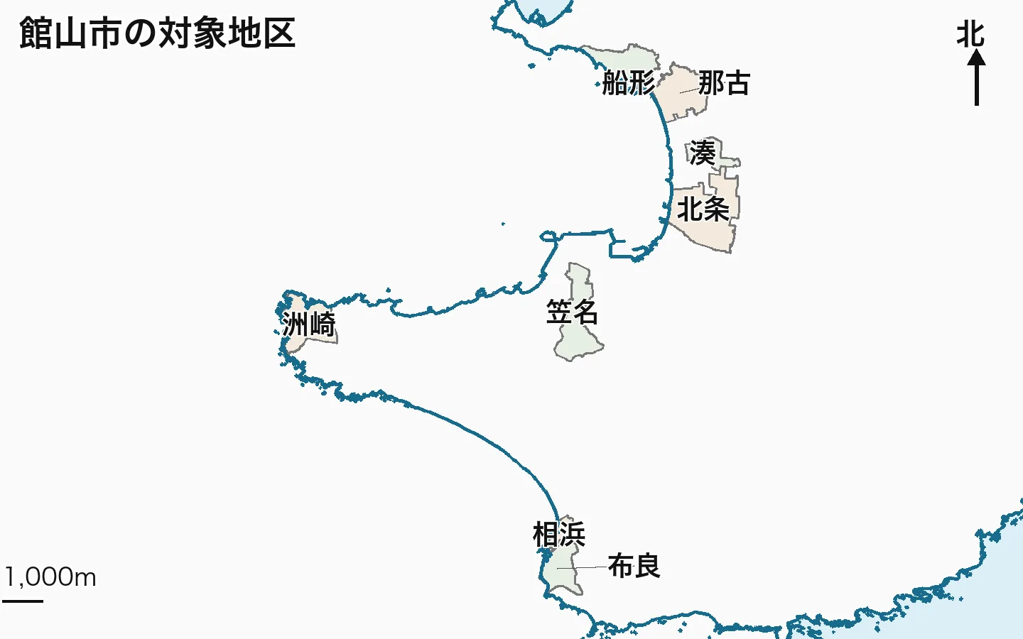 館山市で8地区の位置